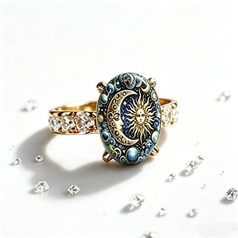 Anello Retrò Stile Europeo e Americano con Zirconi Sole e Luna Anello Versatile Personalità Creativa Gioielli