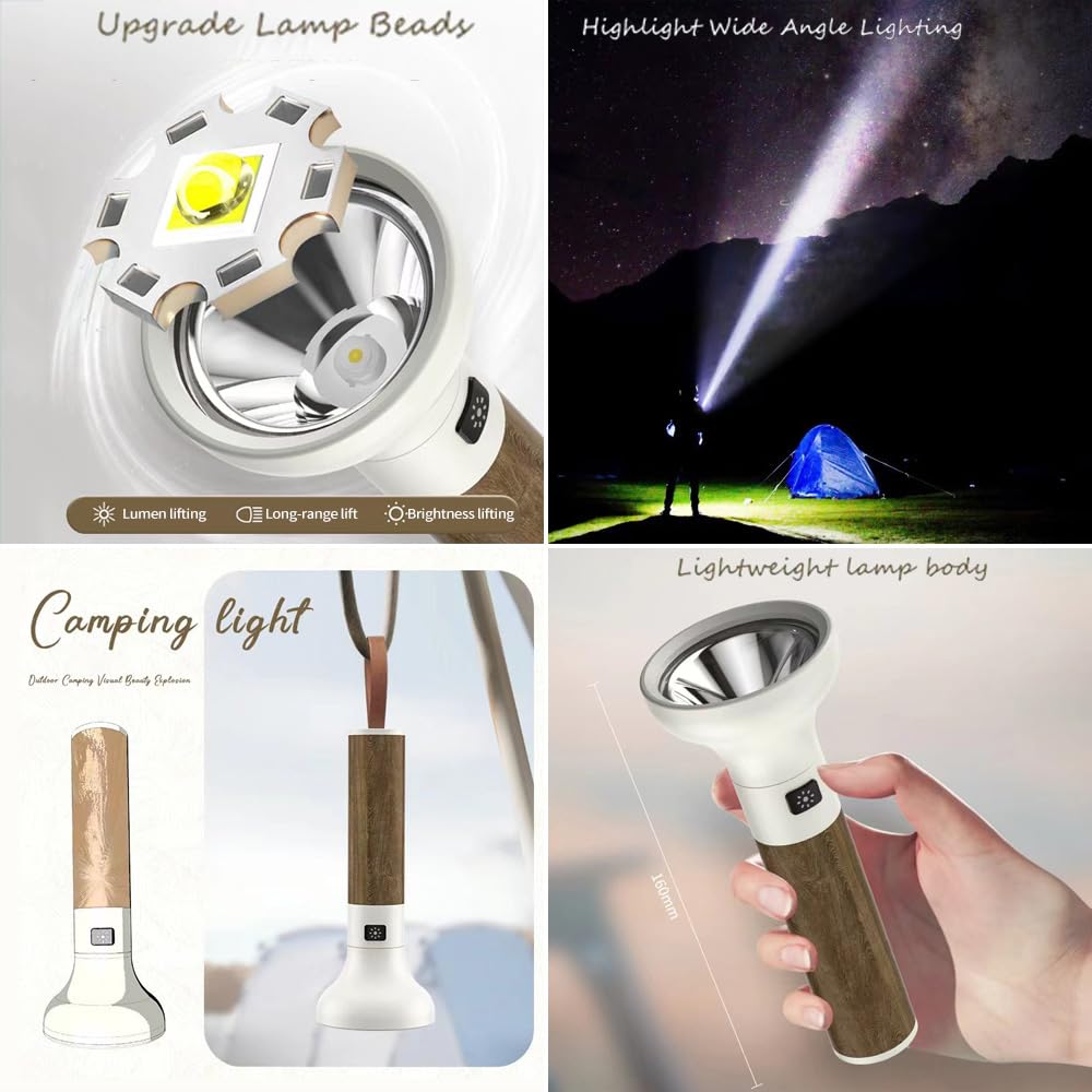 LED Rechargeable New Retro Flare Outdoor 500 Lumen Mode Flashlight, Lighting, 3-speed Spotlight.