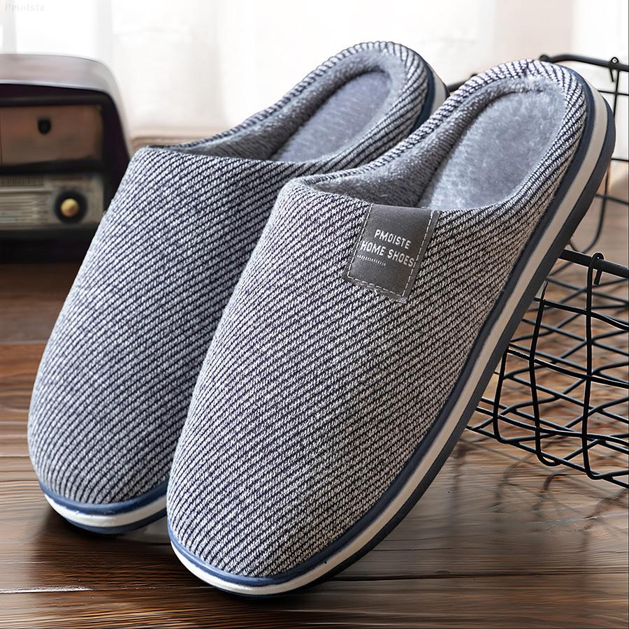 Papuci de iarnă călduroși pentru bărbați și femei cu branțuri din spumă cu memorie, pantofi de casă cu dungi antiderapanți, unisex de interior confortabili mărime plus