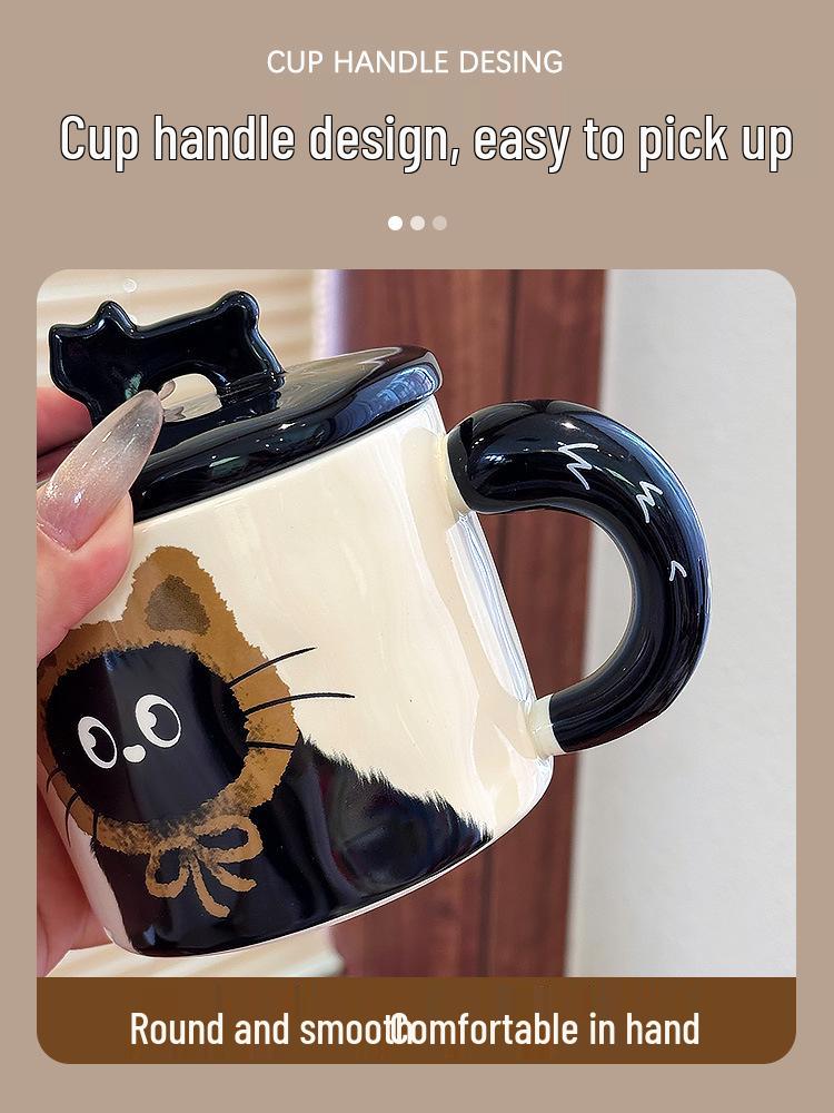 Ceramic Cat Mug with Lid - Cute Office Cup, Couple Gift, Souvenir Boxed, Birthday Present