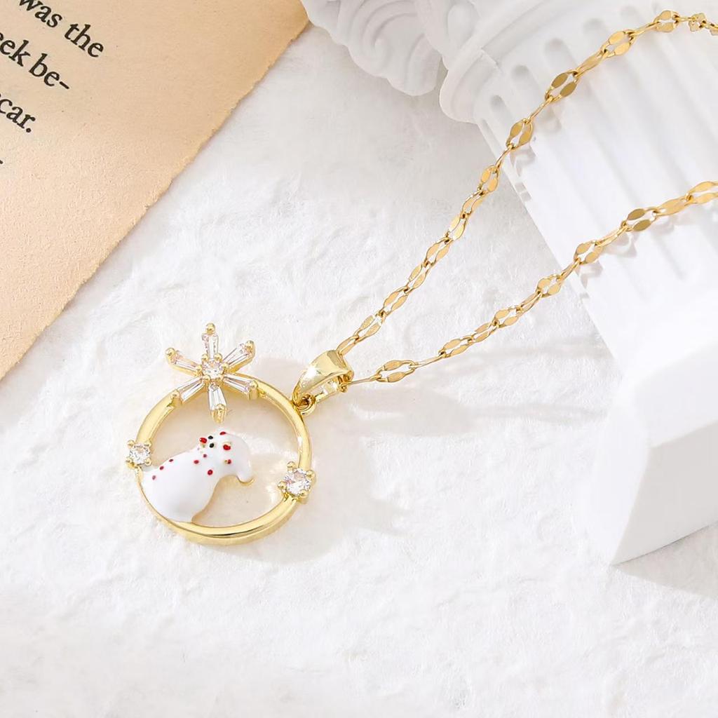 Popular Christmas Series Necklaces: Santa Claus, Peace Tree, Holiday Element Micro-Paved Drip Oil Pendant