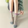 Plaid Kristall Seide Socken Frauen Casual Mode Sommer Elastische Lange Socken Koreanischen Stil Harajuku Ultra-dünne Transparente Frauen Socken
