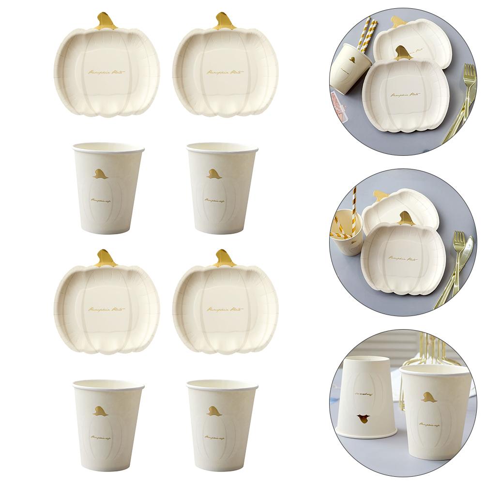 

Тыквенная бумага Поддон Столовая посуда Праздничные принадлежности Тарелки Столовые приборы Блюдо Хэллоуин День рождения и чашки Принадлежности белый