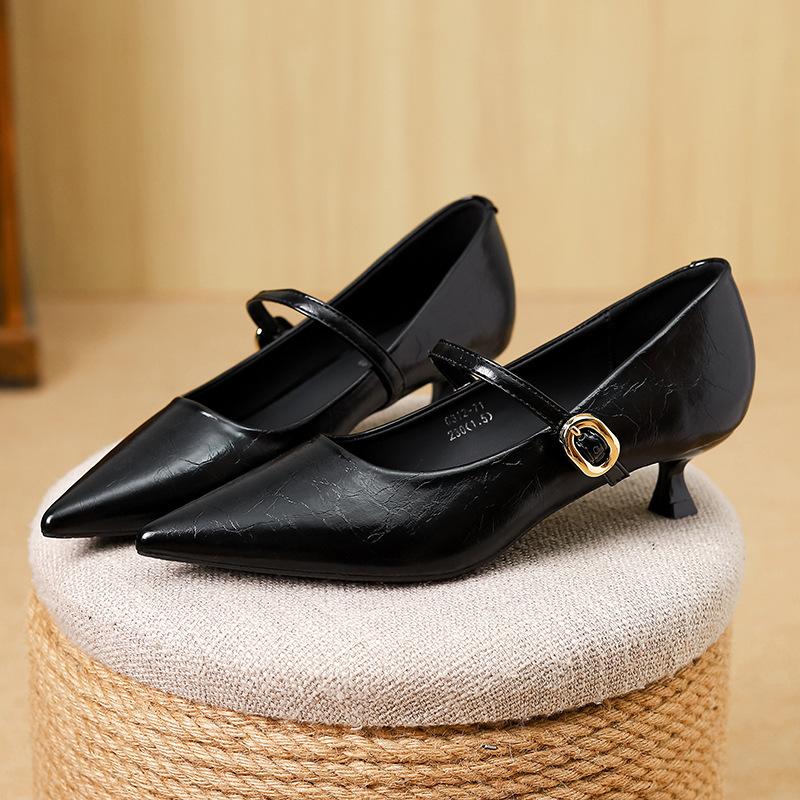 Retro style fashion versatile temperament buckle shallow mouth single shoes spring new pointed thin heel Mary Jane G312-71