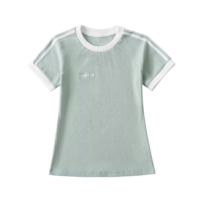 

Za2024 Summer New Product Women s Clothes Contrast Color round Neck Short Sleeve T-shirt Elastic Waist Drawstring Casual Short Skirt Two-piece Set Matcha Green T-shirt M