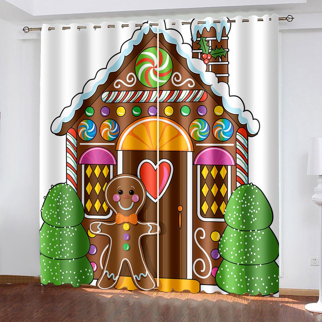 Dekoracja świąteczna Zasłona 3D Cartoon Święty Mikołaj Choinka Poliester Tkanina Zasłona Wzór Bałwana Świąteczna Atmosfera