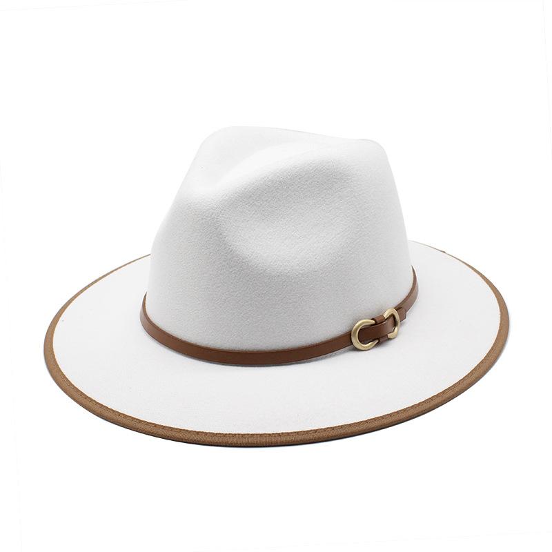 Men'S And Women'S Woolen Top Hats, Jazz Hats, Retro White Hemmed Woolen Hats, Flat Brims, Sunshade Eaves.