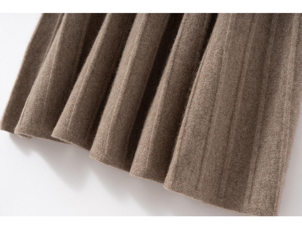100% Pure Cashmere Women's Solid Color High-Waist Plush Skirt, Autumn/Winter Fashion, Draped Elastic Umbrella Design.