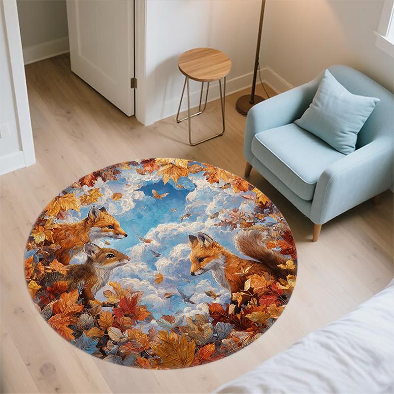 Fox  Round Area Rug,Carpet Rug for Living Room Bedroom Sofa Playroom Decor,Non-slip Floor Mat