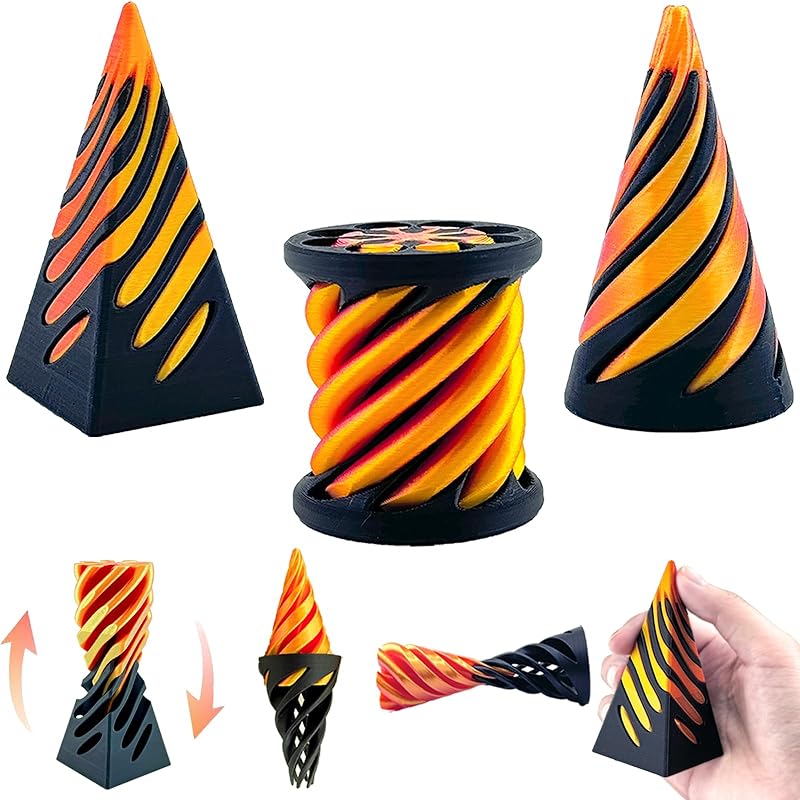 3-Pack Impossible Spiral Cone Stress Relief Toy 3D-Printed Vortex Line Pyramid Illusion Toy Desktop Stress Relief Ornament
