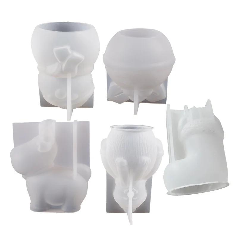 DIY Christmas Snowman Boots Socks Reindeer Bells Crystal Dropper Hanging Decor Table Candles 3D Silicone Mold