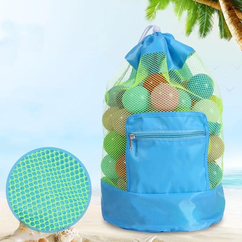 Mesh Beach Bag for Kids Toy Organizer Net Zipper Adjustable Shoulder Strap Storage Pouch Child Shell Collecting Bag Round Bucket