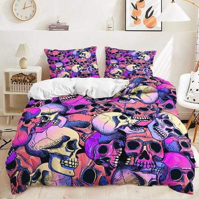Juego de Cama de Calaveras Estilo Gótico Ropa de Cama Individual King Queen Size Decoración del Hogar Para Niños Niñas Adultos Juego de Funda Nórdica de Esqueleto Oscuro