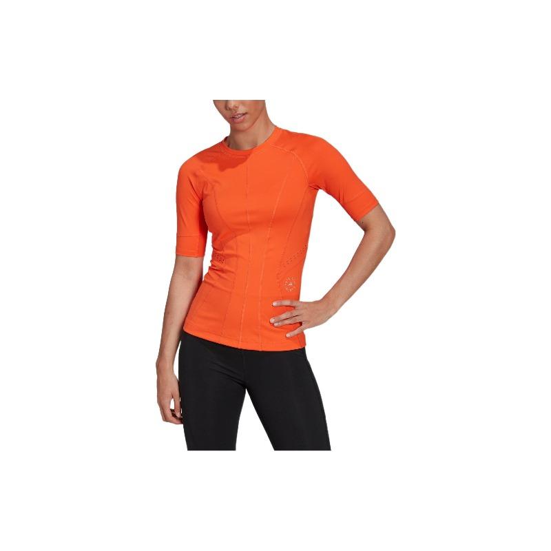 Adidas Solid Color Crew Neck Pullover Logo Print Short Sleeve T-Shirt Women Tops Half-Impact-Orange HI6151