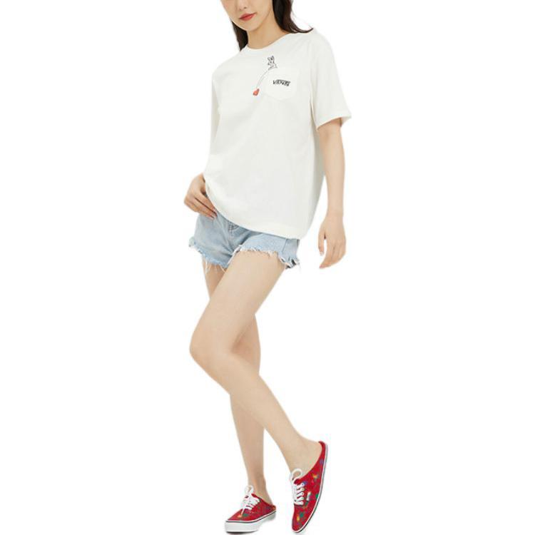 Vans Solid Color Fun Print Logo Round Neck Short Sleeve T-Shirt Women tops White VN0A7YHCFS8
