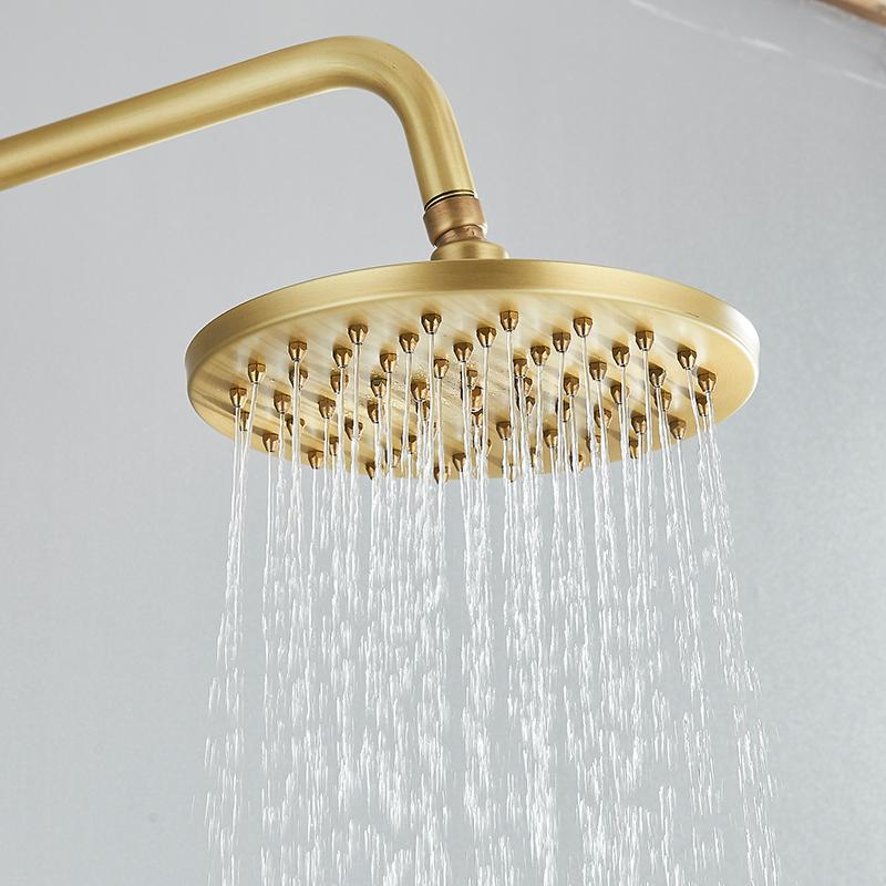 Antique Brass Shower Faucet Mixers Dual Handle Rainfall 8" Brass Shower Head with Bath Storage Shelf and Hooks Shower Water Tap