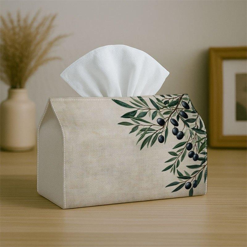 2D Flat,1pc Mediterranean Olive Branch Tissue Box Holder & Napkin Dispenser - Olive-Themed Botanical Decor Suitable for Home, Car, Party, Table Coveri