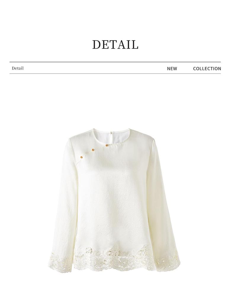 Luxurious Retro Chinese Satin Embroidery Round Neck Shirt - Early Spring Fashion