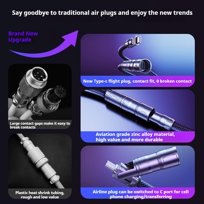 Oatsbasf Mechanical Keyboard Cable Type-C To Type-C USB To Type-C Charging & Transmission Aviation Plug Cable for Game Keyboard