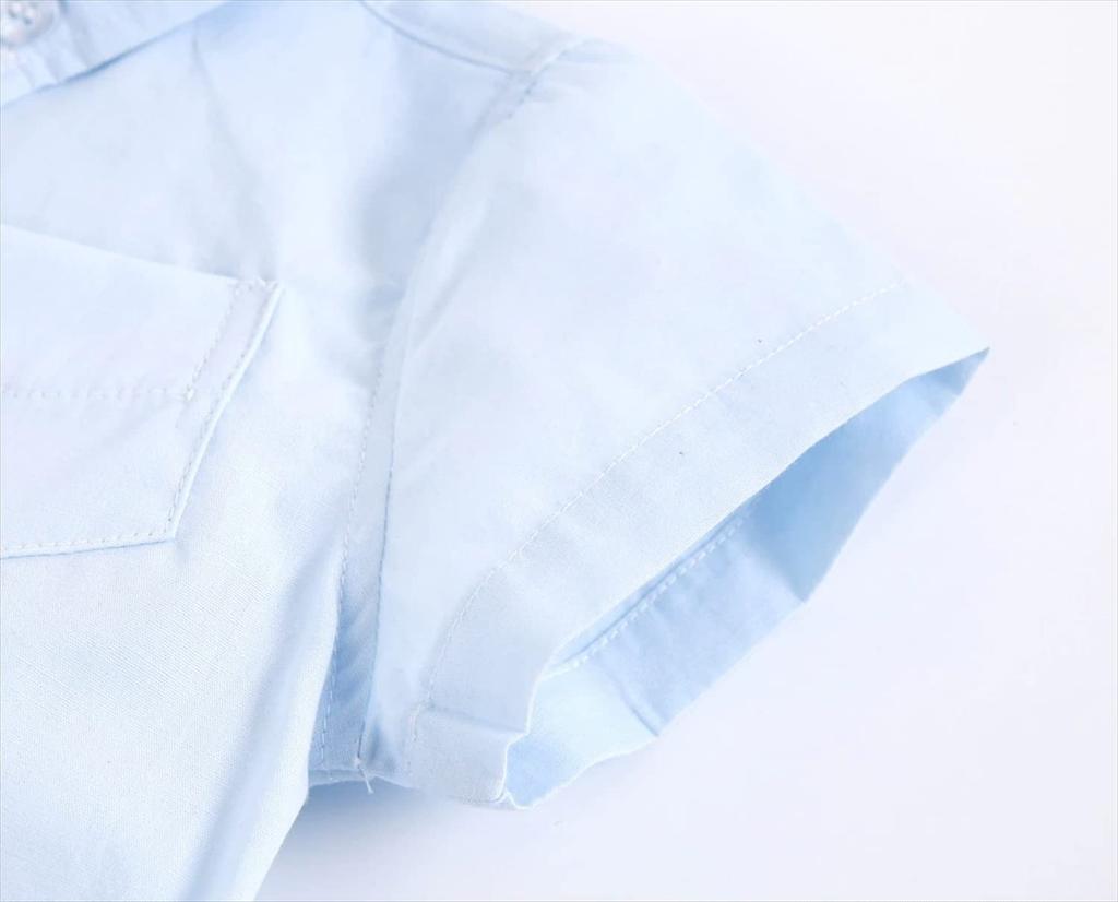 Romper Jumpsuit Short Sleeve Spring Summer Collar Button Boy Baby Kids Children Baby Clothes Girl Casual Cotton 23466 Blue 18Months [Misia Luxury]