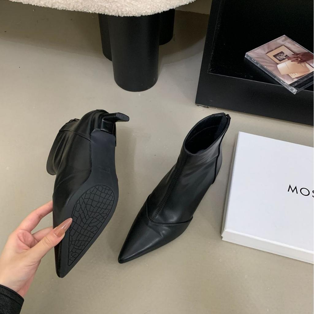 2025 new pointed rear zipper short thin heel thin Martin women's short boots fashion women's shoes