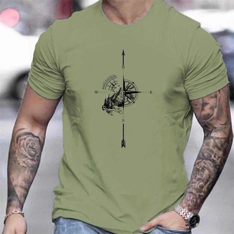 Fashion Mountain Compass Pattern T-shirt Summer Fashion Short Sleeve