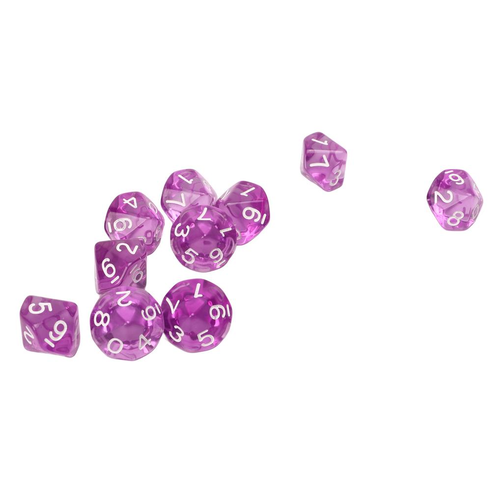 20pcs Digital Dice 10 Sided Transparent Clear Numbers Teaching Dice Set for Table Game Kids Math Learning Purple