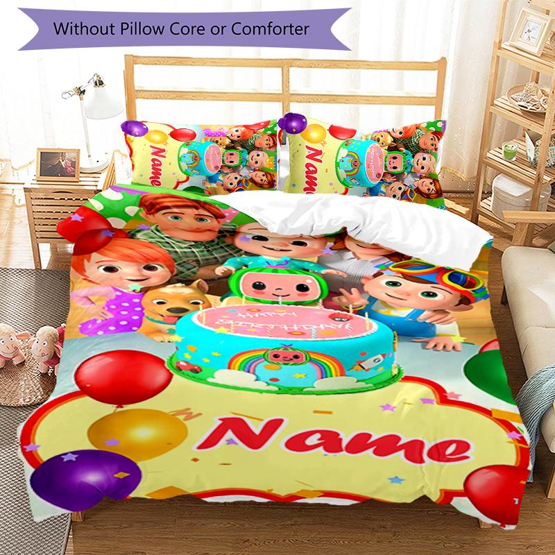 3pcs Custom Name CoComelon - Dance Party Bedding Set Duvet Cover Closure Includes 1 Duvet Cover & 2 Pillowcases for All Seasons Bedroom Decor