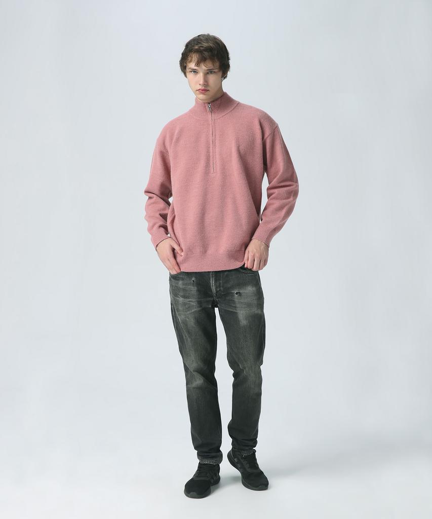 Beullumeol Pbt Wool Half Zip-Up Neck Knit - Indigo Pink