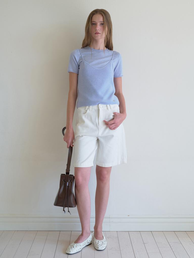 Elssibeui Bustier Overlay Knit Top_Skyblue