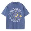 Magic Theme Letter Print T-Shirt Unisex Style Oversize Washed Denim Short Sleeve Vintage Top