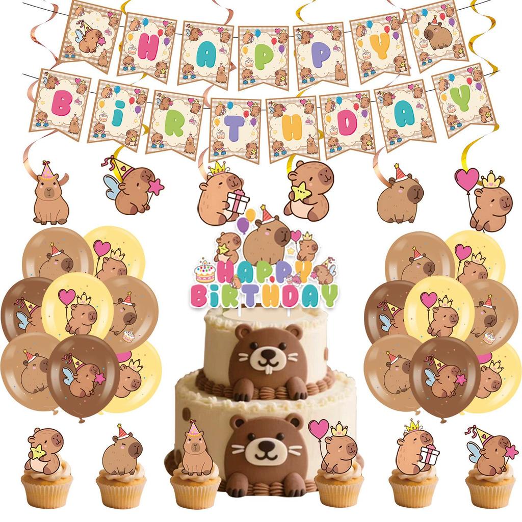 Capybara Party Set: Disposable Plates, Cups, Napkins, Tablecloth, Banner for Boys