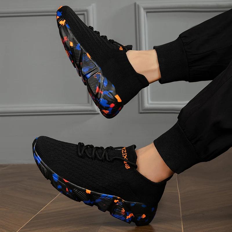 Móda SYTK Letní Pánské Prodyšné Běžecké Boty Jednobarevné Pruhované Ponožky Boty Okraj Boty Graffiti Venkovní Volnočasové Sportovní Pánské Boty
