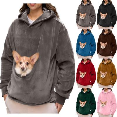 Unisex Moda Casual Jednolity Kolor Bluza z Kapturem Długim Rękawem z Kieszenią na Zwierzęta