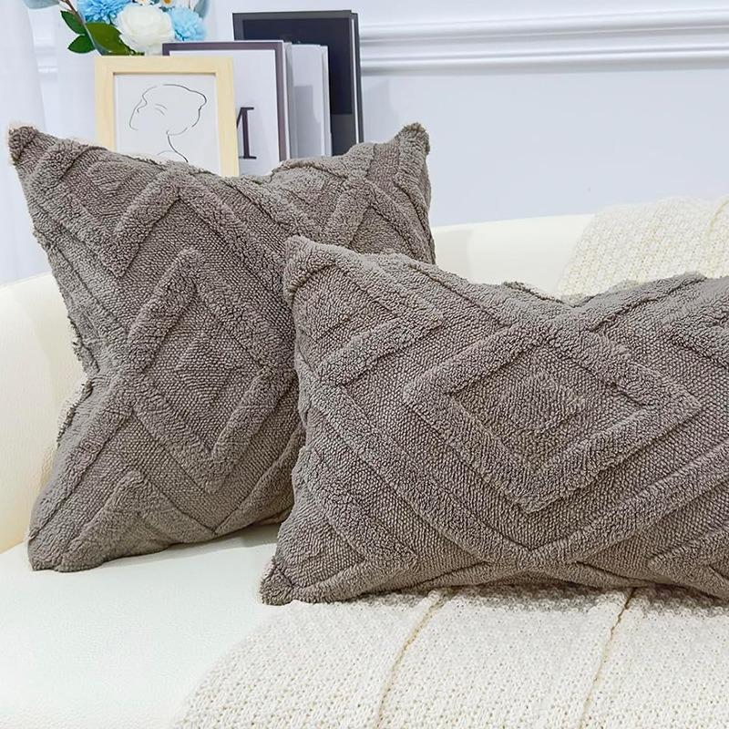 Soft Throw Pillow Covers Knitting Fur Solid Color Sofa Cushion Cover Waist Pillow Case Pillow Case Protector Office Sofa