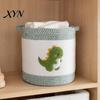 Living Room Storage Organizer Large Cotton Woven Basket, Cartoon Embroidery Toy Bin, Soft Fabric Container Capacity with Reinforced Handles