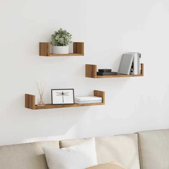 VidaXL Étagères murales 3 pcs chêne artisanal bois d'ingénierie, étagère flottante murale, étagère de buanderie, étagère à 855793