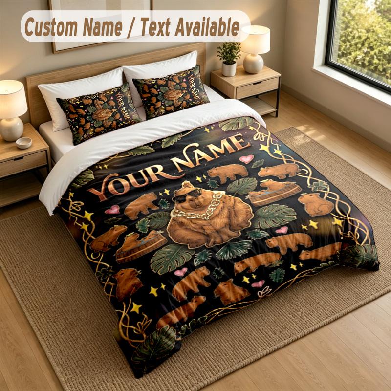 Bear Panda Theme Personalized 3Pcs Bedding Set Custom Text & Name 1 Sheet 2 Pillowcases Household Bedding 1pc