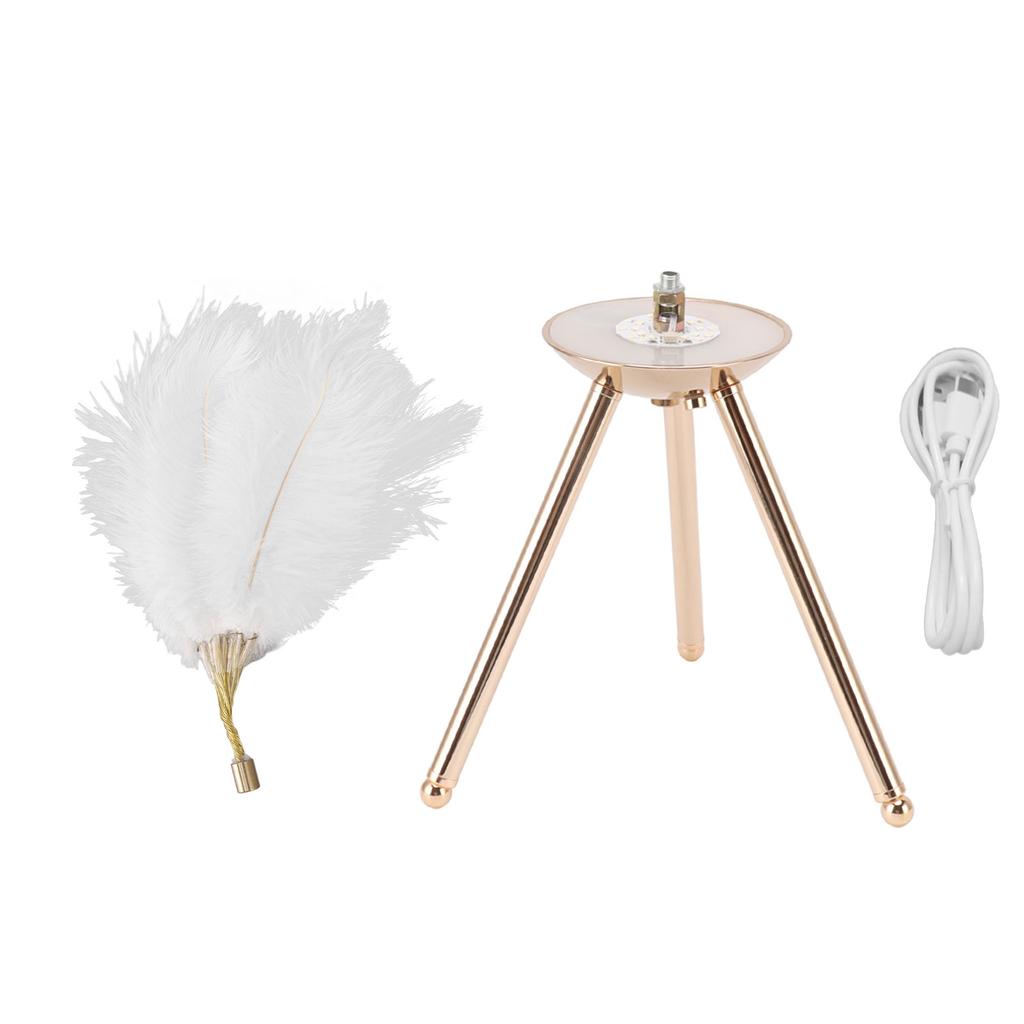 Feather Table Lamp USB Rechargeable Ostrich Feather Desk Light with Gold Tripod for Bedroom 40Pcs