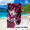 Custom Name Monster High Artwork Microfiber Beach Towel Super Soft & Absorbent for Bath, Beach, Travel Bath Time Accessory, Fan Gifts