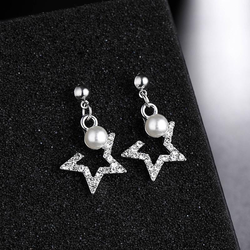 Ohrstecker, Kreative Perlen-Strass-Ohrringe, Geometrische Runde Stern- und Mond-Ohrringe