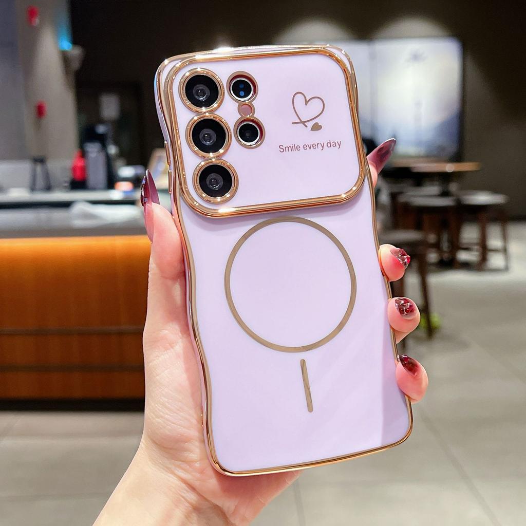 Applicable to Samsung S25ULTRA wave electroplating mobile phone case S24 magnetic suction fine ring A16 double love anti-drop protective case