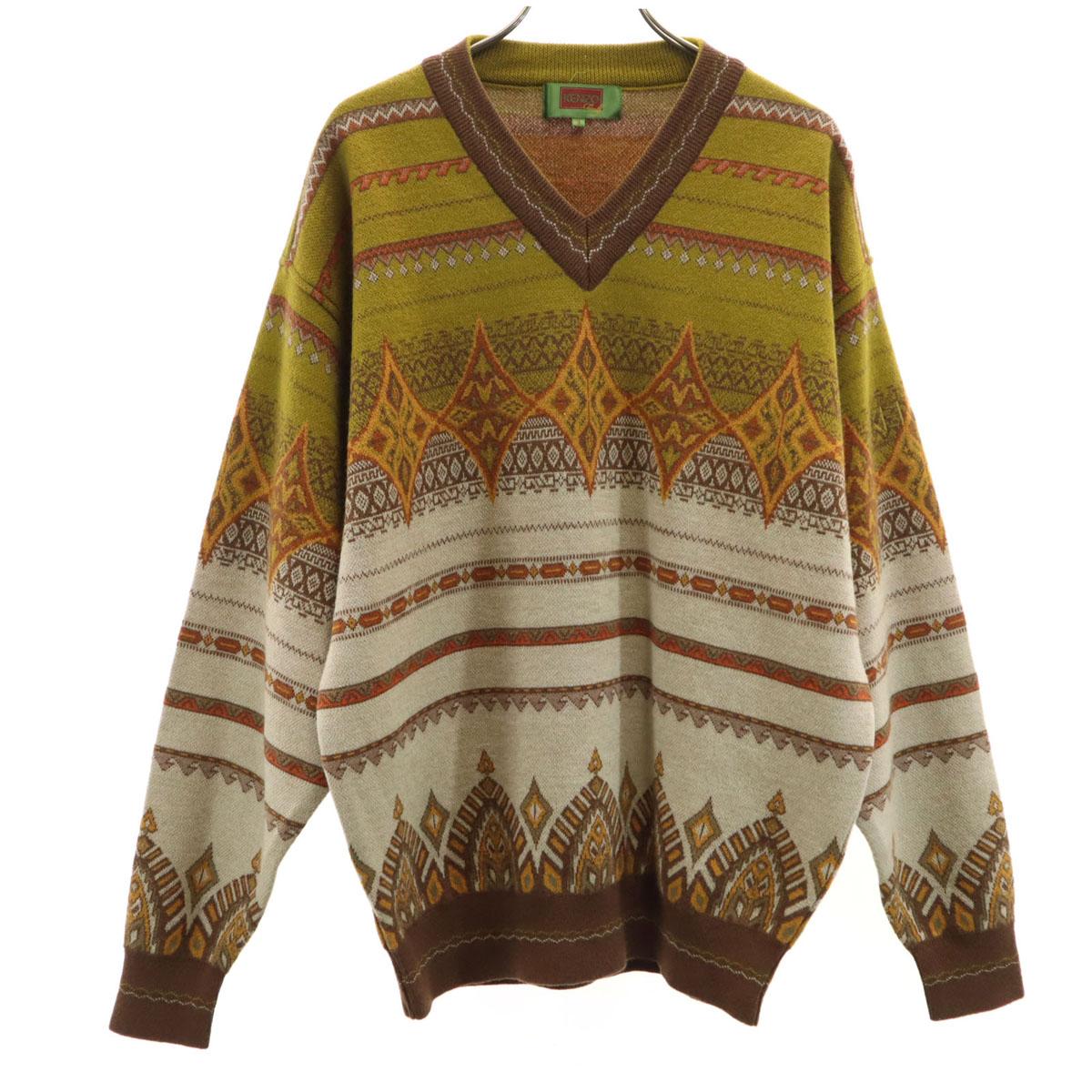 

KENZO GOLF 90s Wool Old Overall handle Long sleeve V neck sweater 3 knit Men s Used