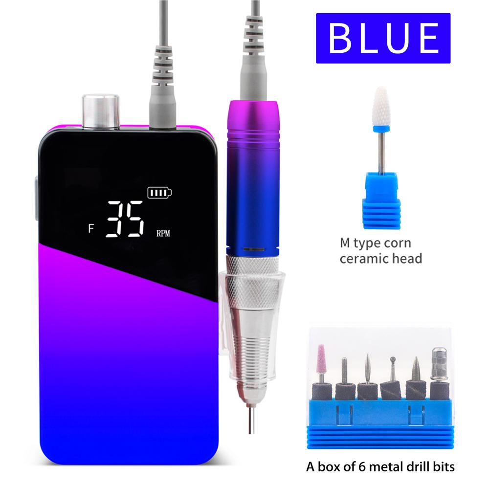 

BEPAN 35000RPM Gradient Color Handle Rechargeable Nail Drill Portable Cordless E File Nail Drill Machine Set Manicure PLUG синий