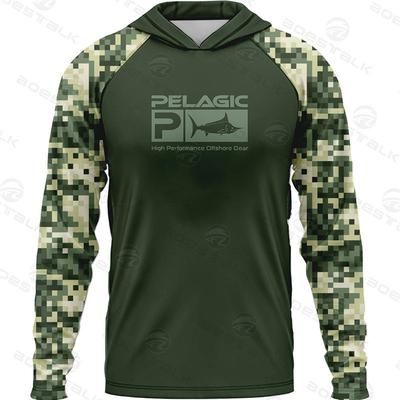 Pelagic Herren Langarm-Fischjacke mit Kapuze Sonnenschutz Spinnfischen Meeresfischen Kapuzen-Fischanzug