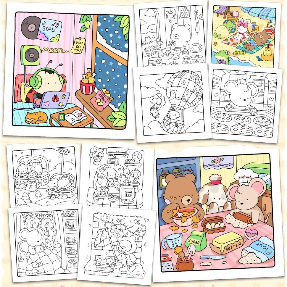 Relaxing Coloring Books Arts Beginners Handicraft DIY Drawing Cozy Friends Book Bold Easy-to-follow Patterns