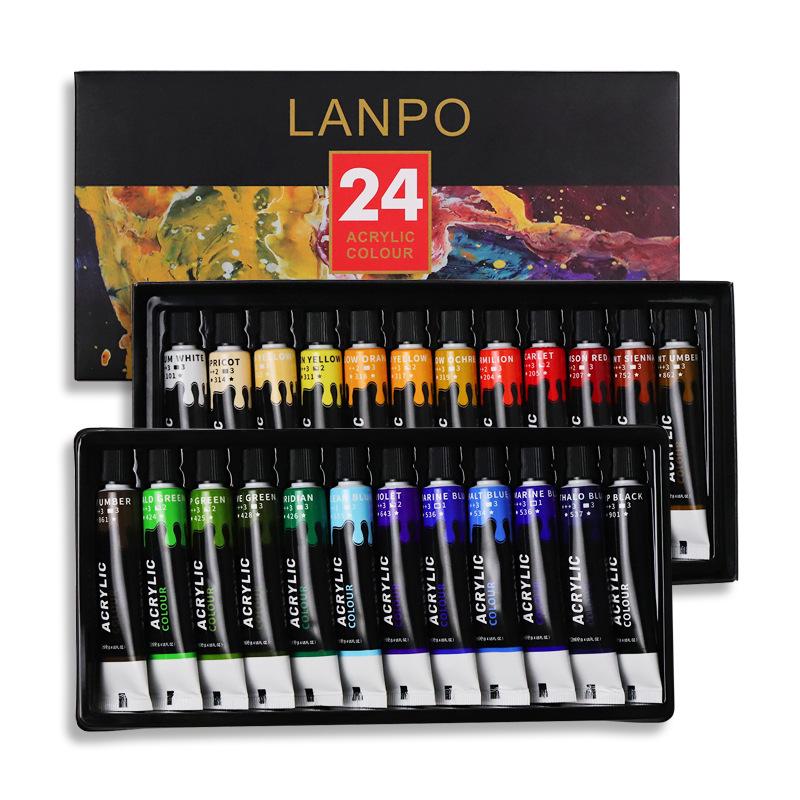 LANPO Acrylic Paint Set: 24 Colors, Waterproof, Beginner-Friendly, Boxed for DIY Projects
