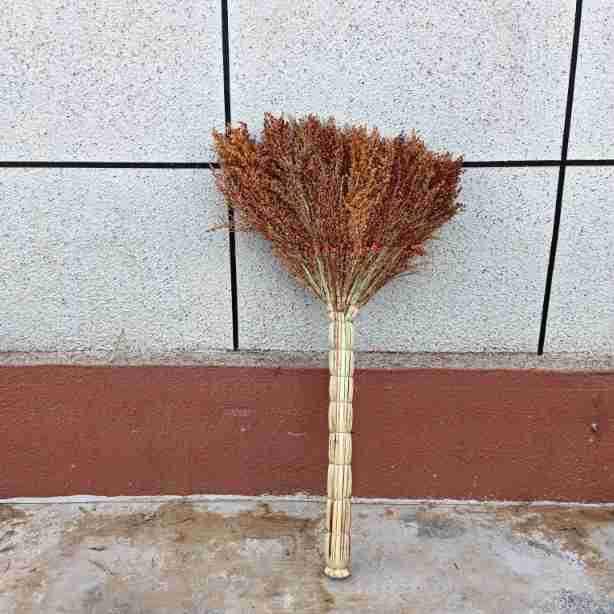 Handmade Red Pith Grass Broom for Indoor Cleaning
