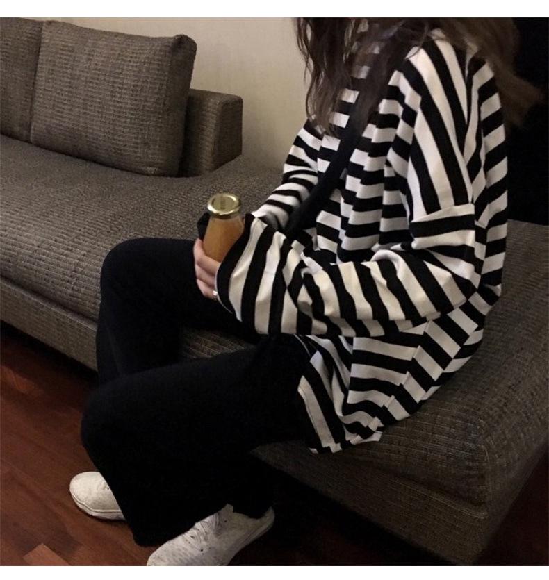 

# Milk Silk 2024 Black & White Striped Long Sleeve Women s Casual Top - Spring/Autumn Extra Large