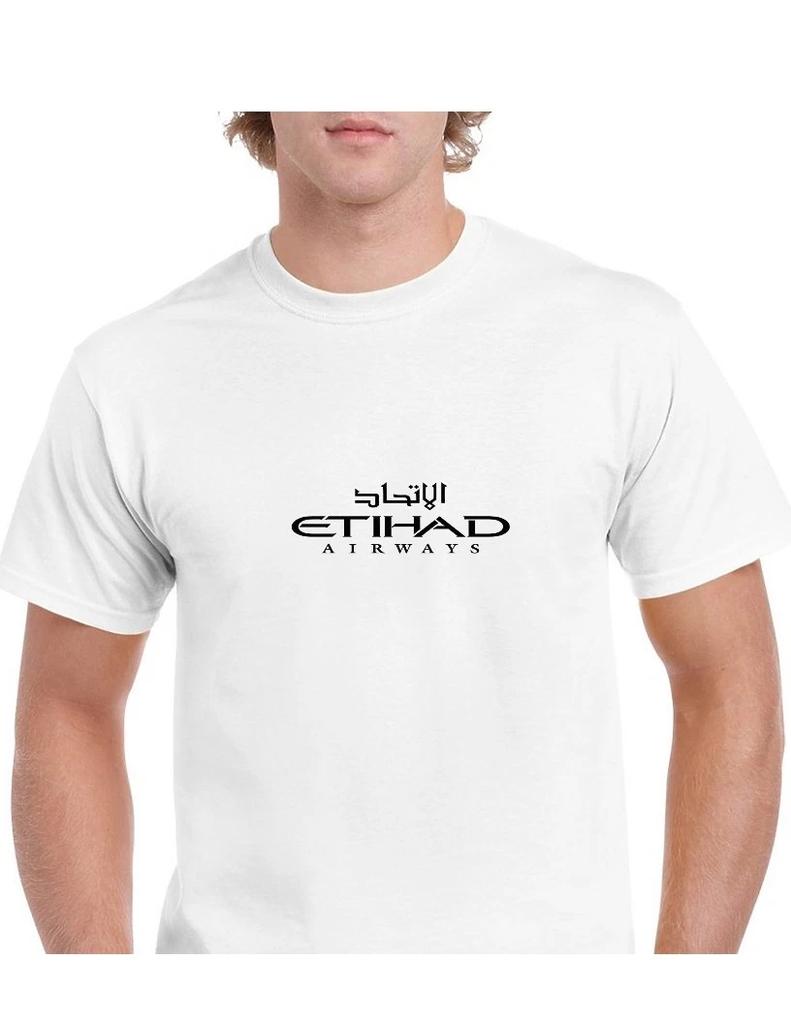 Etihad Airways Schwarzes Logo Vereinigte Arabische Emirate Fluggesellschaft Weißes Baumwoll-T-Shirt